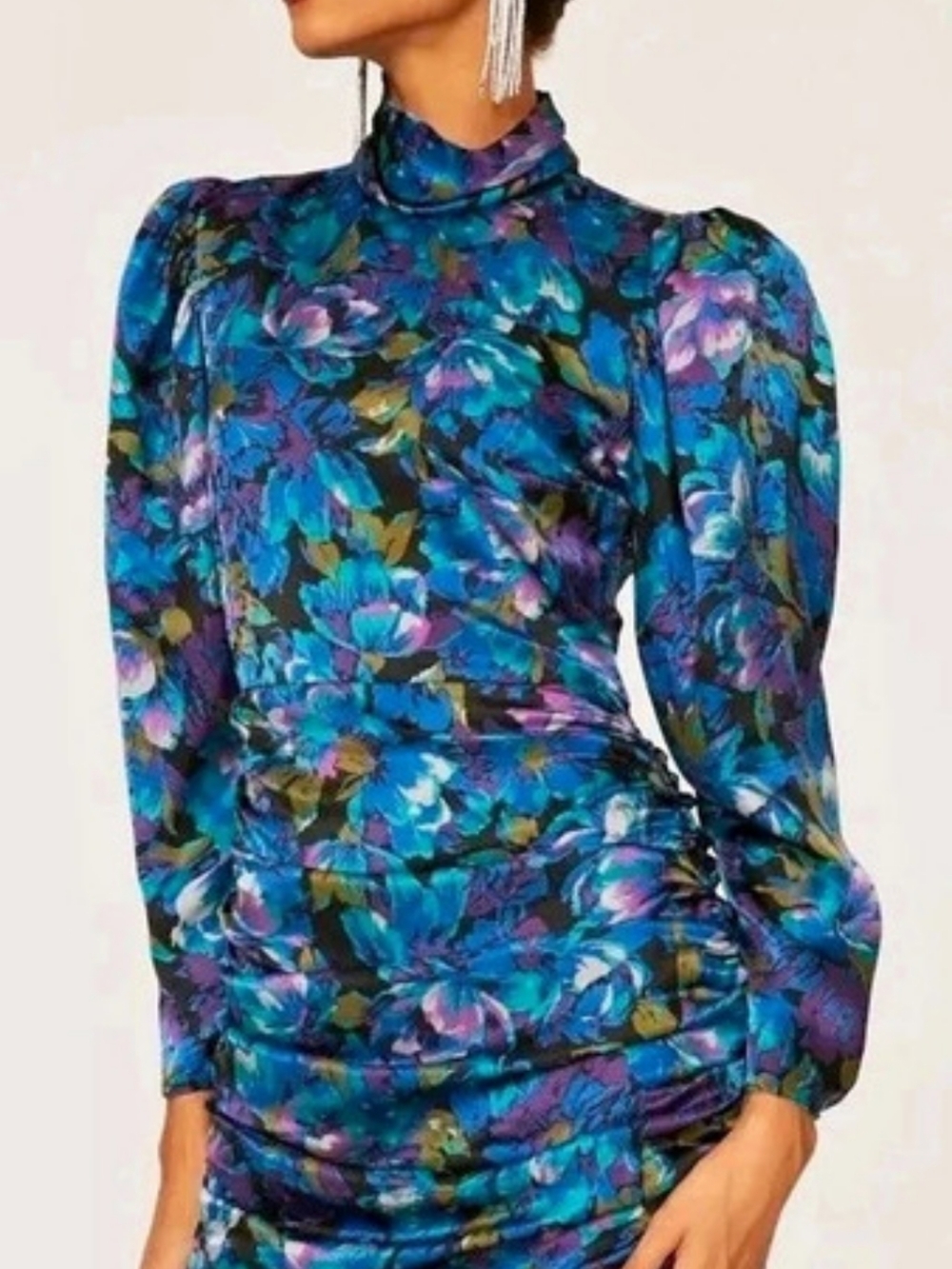 Ronny Kobo Annika Silk Blend Floral Puff Sleeve Mini Dress